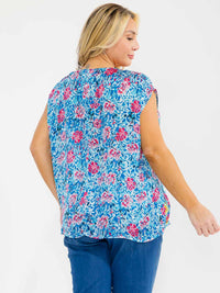 PLUS SIZE SHORT SLEEVE V-NECK FLORAL EMBROIDERY BLOUSE