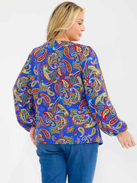 PLUS SIZE LONG SLEEVE V-NECK LOOSE FIT TUNIC PAISLEY PRINT BLOUSE