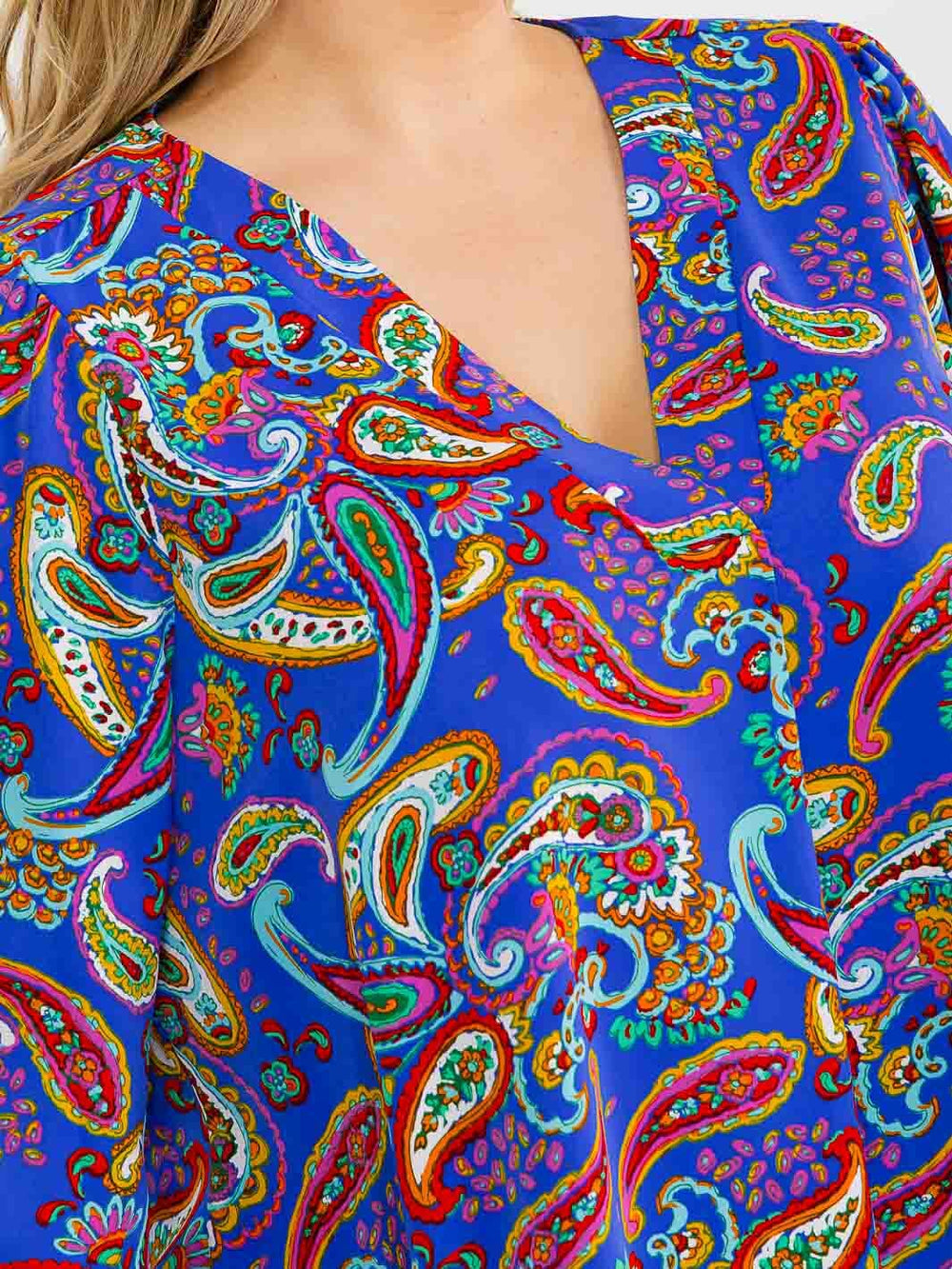 PLUS SIZE LONG SLEEVE V-NECK LOOSE FIT TUNIC PAISLEY PRINT BLOUSE