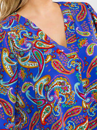 PLUS SIZE LONG SLEEVE V-NECK LOOSE FIT TUNIC PAISLEY PRINT BLOUSE