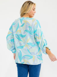 PLUS SIZE LONG SLEEVE V-NECK LOOSE FIT FLORAL PRINT BLOUSE