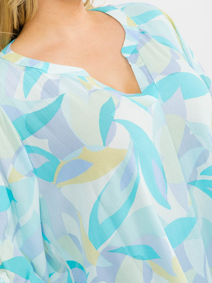 PLUS SIZE LONG SLEEVE V-NECK LOOSE FIT FLORAL PRINT BLOUSE