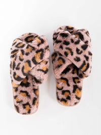 WOMEN'S FLUFFY COZY COMFY OPEN TOE ANIMAL PRINT SLIPPERS
