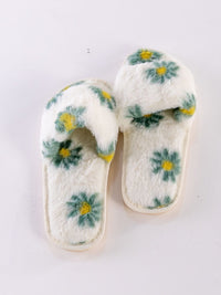 WOMEN'S FLUFFY COZY COMFY OPEN TOE FLORAL SLIPPERS