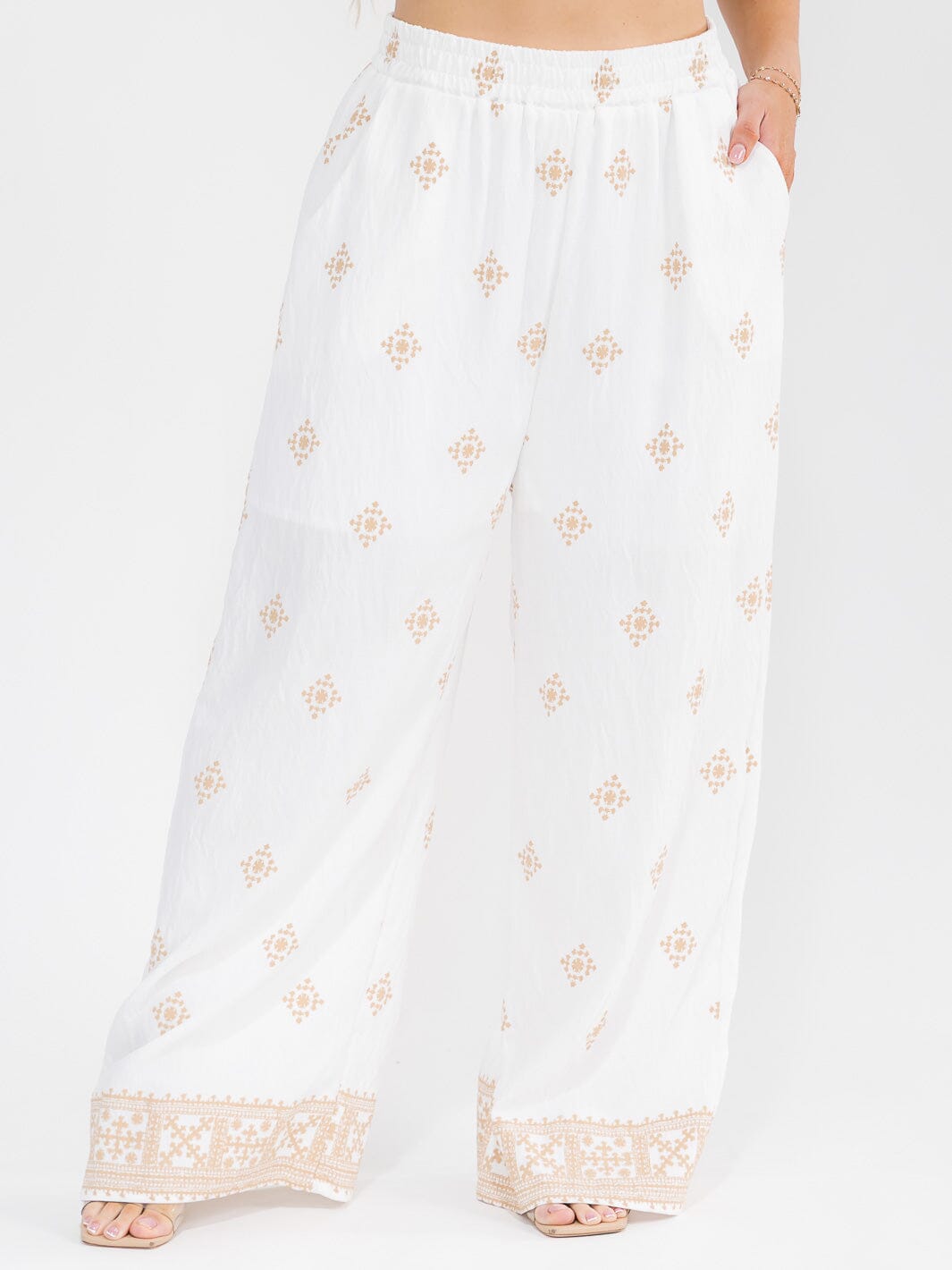 PLUS SIZE SHORT SLEEVE BLOUSE & ELASTIC WAIST PANTS MULTI PRINT 2PC. SET