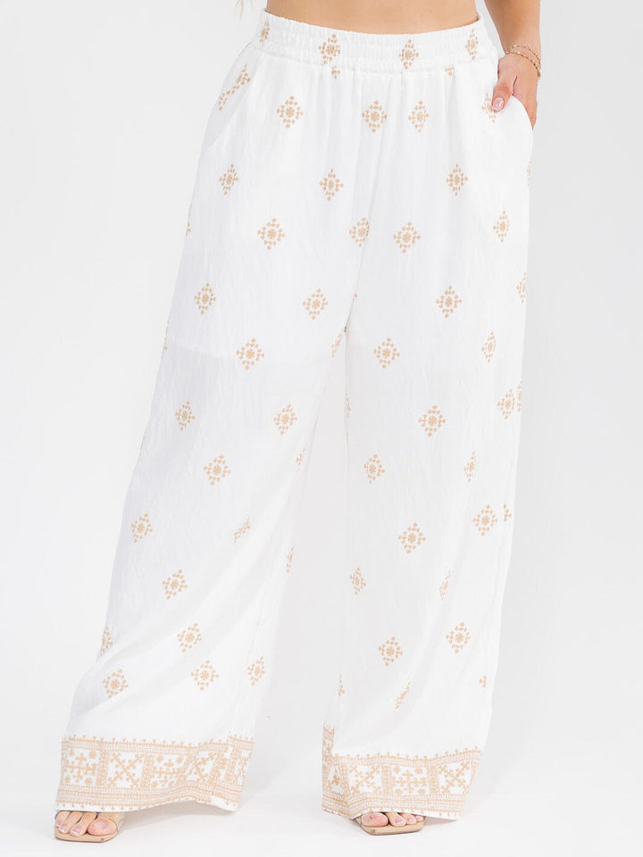 PLUS SIZE SHORT SLEEVE BLOUSE & ELASTIC WAIST PANTS MULTI PRINT 2PC. SET