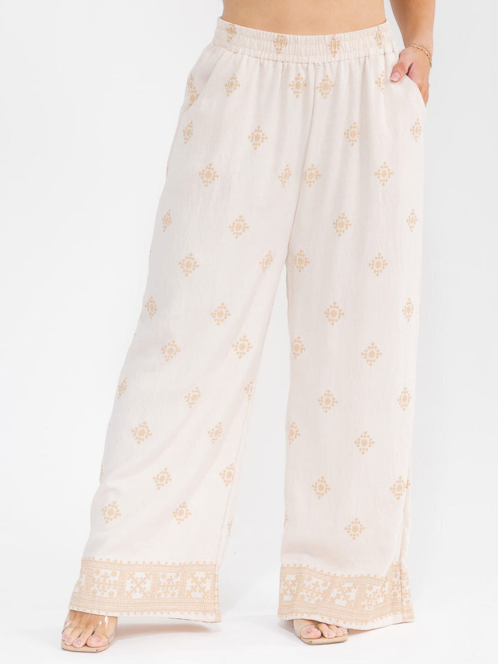 PLUS SIZE SHORT SLEEVE BLOUSE & ELASTIC WAIST PANTS MULTI PRINT 2PC. SET