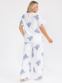 PLUS SIZE SHORT SLEEVE BLOUSE & ELASTIC WAIST PANTS EMBROIDERY 2PC. SET