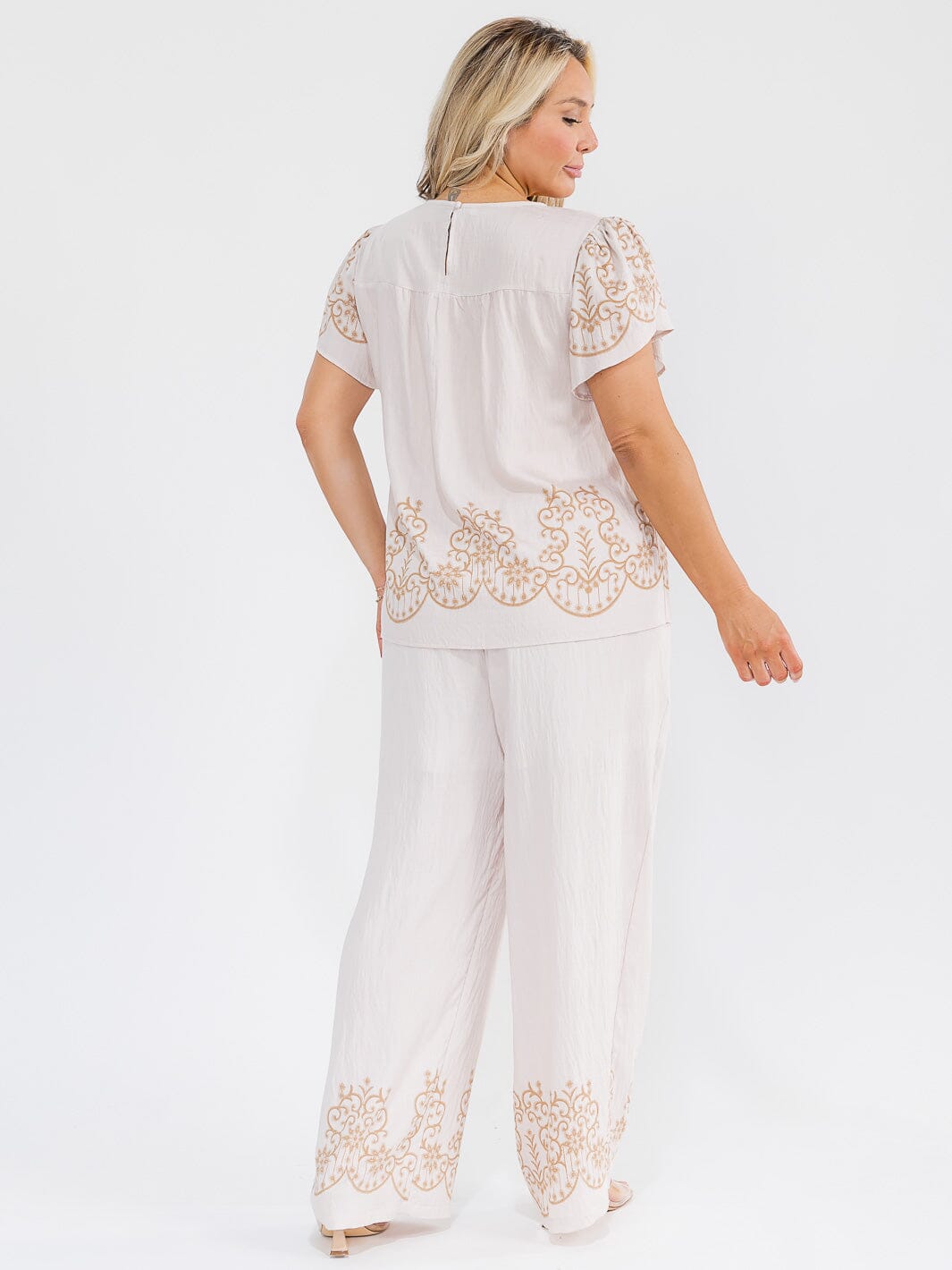 PLUS SIZE SHORT SLEEVE BLOUSE & ELASTIC WAIST PANTS MULTI PRINT 2PC. SET