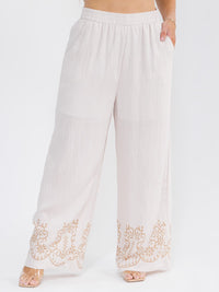 PLUS SIZE SHORT SLEEVE BLOUSE & ELASTIC WAIST PANTS MULTI PRINT 2PC. SET