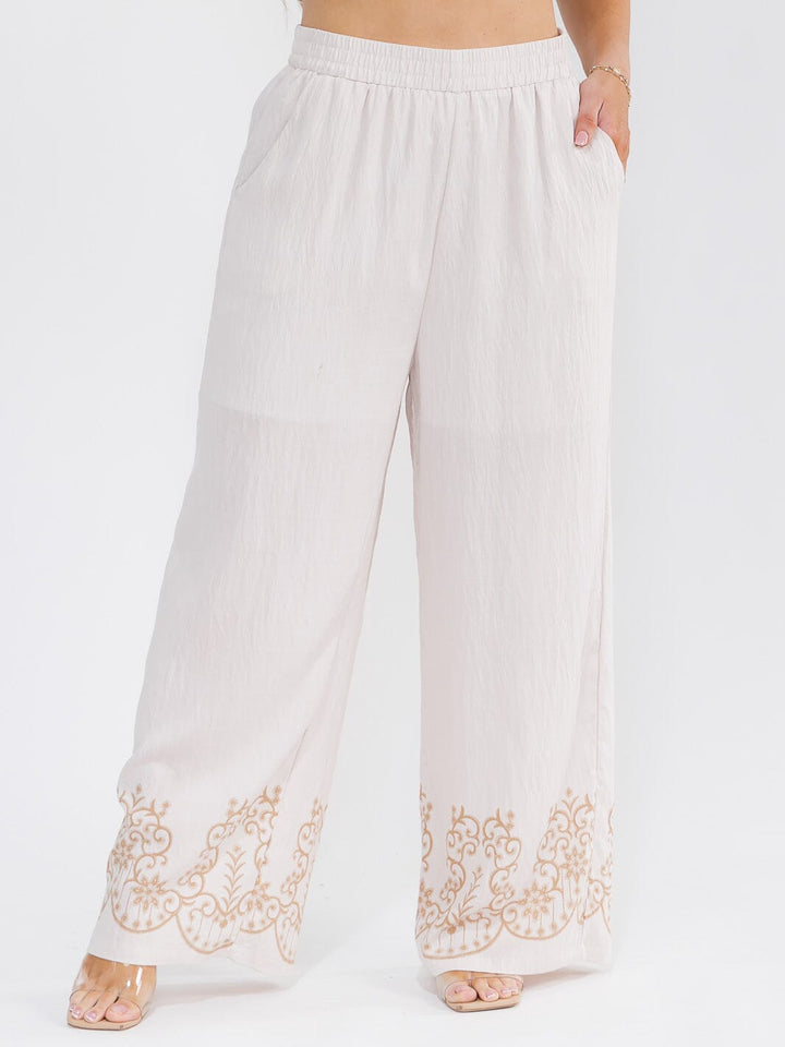 PLUS SIZE SHORT SLEEVE BLOUSE & ELASTIC WAIST PANTS MULTI PRINT 2PC. SET