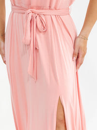 PLUS SIZE SLEEVELESS SQUARE NECK SELF TIE MIDI DRESS