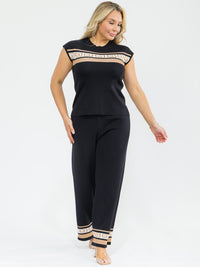 PLUS SIZE SLEEVELESS BLOUSE & ELASTIC WAIST PANTS SHIMMER DETAILED 2PC. SET
