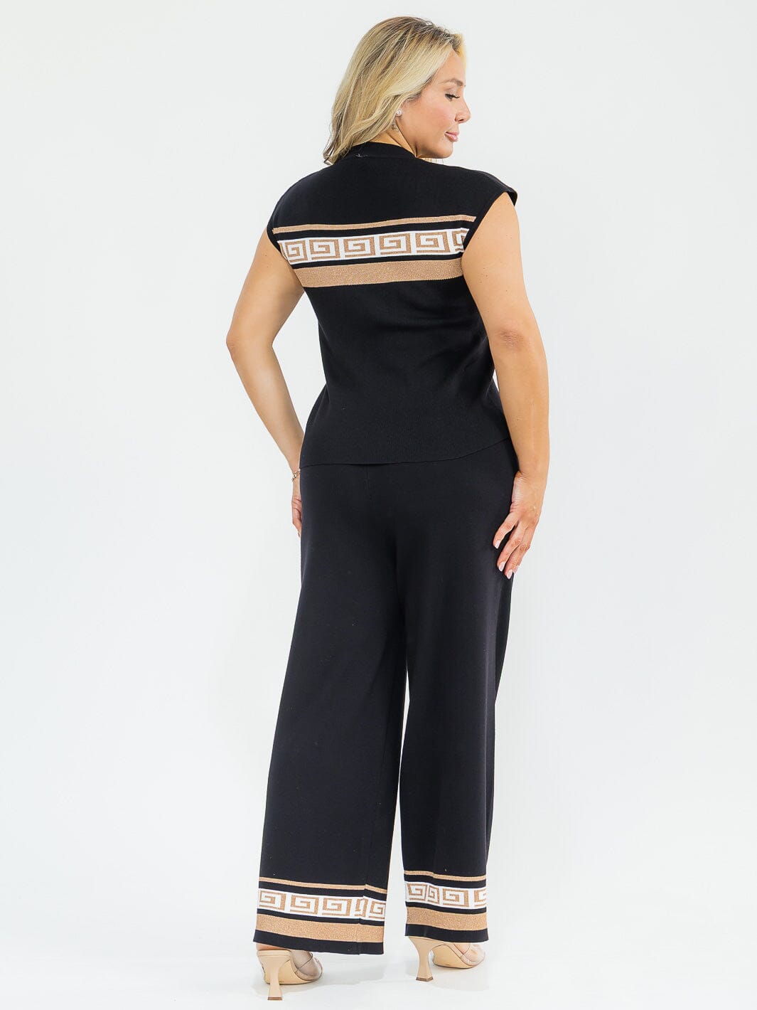 PLUS SIZE SLEEVELESS BLOUSE & ELASTIC WAIST PANTS SHIMMER DETAILED 2PC. SET