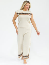PLUS SIZE SLEEVELESS BLOUSE & ELASTIC WAIST PANTS SHIMMER DETAILED 2PC. SET