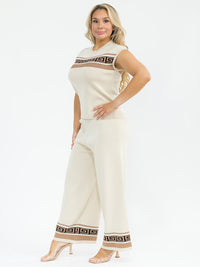 PLUS SIZE SLEEVELESS BLOUSE & ELASTIC WAIST PANTS SHIMMER DETAILED 2PC. SET