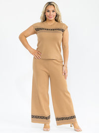 PLUS SIZE SLEEVELESS BLOUSE & ELASTIC WAIST PANTS SHIMMER DETAILED 2PC. SET