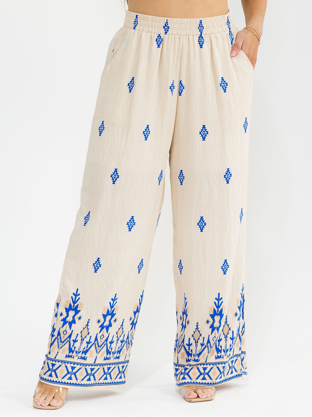 PLUS SIZE SHORT SLEEVE BLOUSE & ELASTIC WAIST PANTS MULTI PRINT 2PC. SET