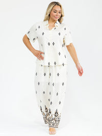 PLUS SIZE SHORT SLEEVE BLOUSE & ELASTIC WAIST PANTS MULTI PRINT 2PC. SET