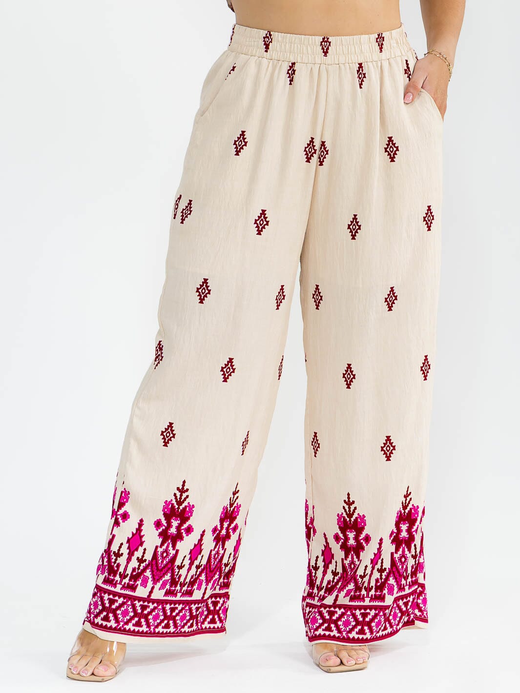 PLUS SIZE SHORT SLEEVE BLOUSE & ELASTIC WAIST PANTS MULTI PRINT 2PC. SET