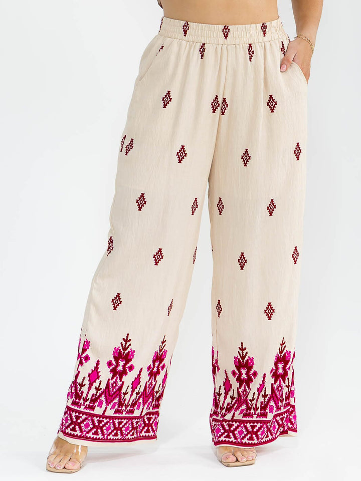 PLUS SIZE SHORT SLEEVE BLOUSE & ELASTIC WAIST PANTS MULTI PRINT 2PC. SET