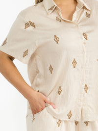 PLUS SIZE SHORT SLEEVE BLOUSE & ELASTIC WAIST PANTS MULTI PRINT 2PC. SET
