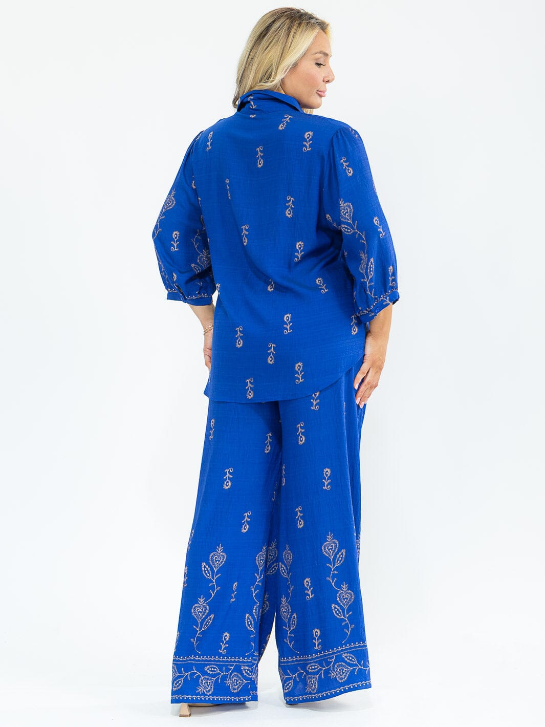 PLUS SIZE 3/4 SLEEVE BLOUSE & ELASTIC WAIST PANTS MULTI PRINT 2PC. SET