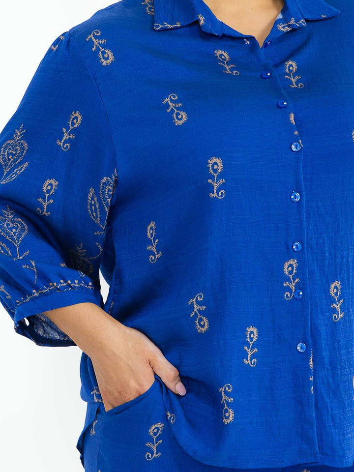 PLUS SIZE 3/4 SLEEVE BLOUSE & ELASTIC WAIST PANTS MULTI PRINT 2PC. SET