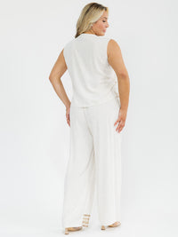 PLUS SIZE SLEEVELESS BLOUSE & ELASTIC WAIST PANTS EMBROIDERY 2PC. SET