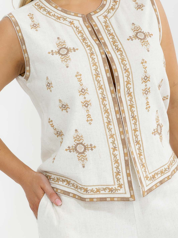 PLUS SIZE SLEEVELESS BLOUSE & ELASTIC WAIST PANTS EMBROIDERY 2PC. SET