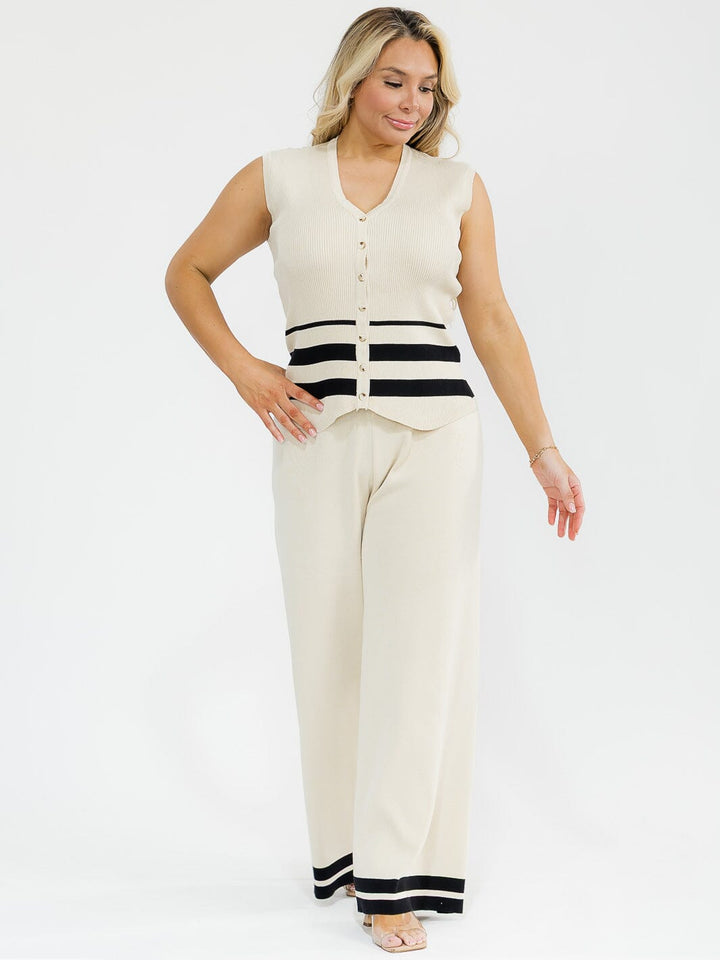 PLUS SIZE SLEEVELESS BLOUSE & ELASTIC WAIST PANTS SHIMMER DETAILED 2PC. SET (Copy)