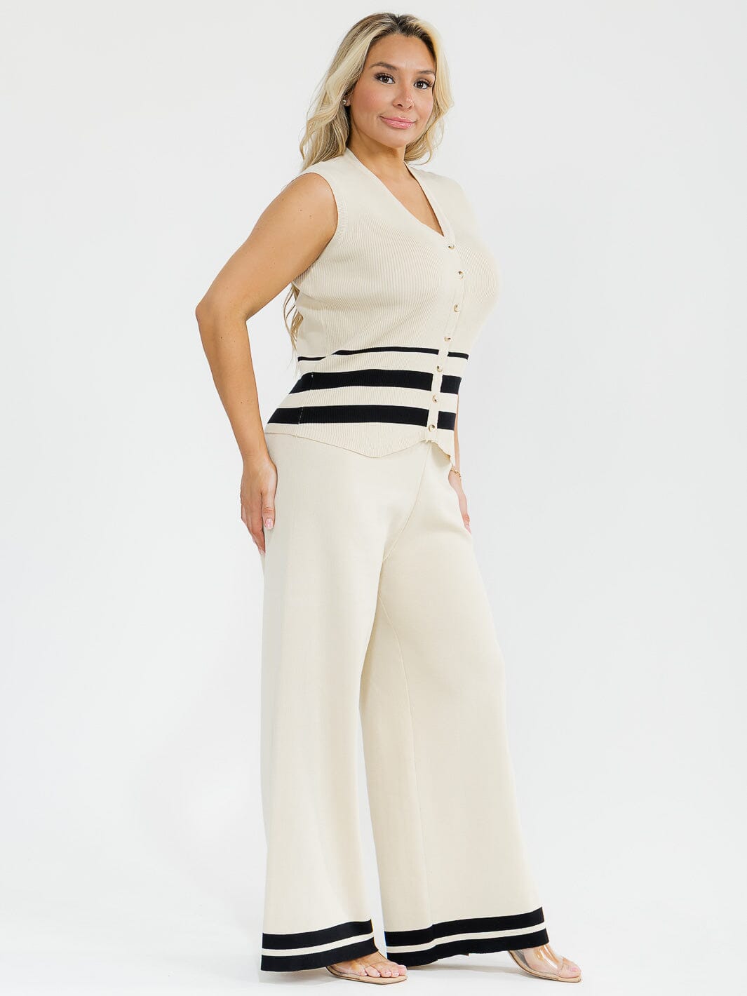 PLUS SIZE SLEEVELESS BLOUSE & ELASTIC WAIST PANTS SHIMMER DETAILED 2PC. SET (Copy)
