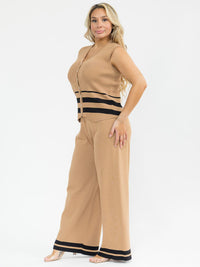 PLUS SIZE SLEEVELESS BLOUSE & ELASTIC WAIST PANTS SHIMMER DETAILED 2PC. SET (Copy)