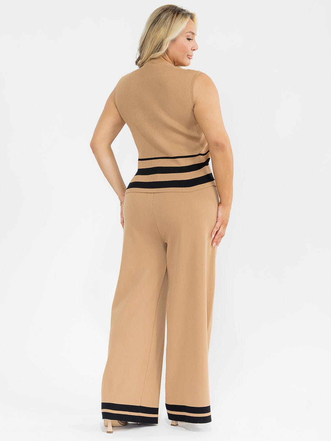 PLUS SIZE SLEEVELESS BLOUSE & ELASTIC WAIST PANTS SHIMMER DETAILED 2PC. SET (Copy)