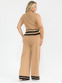 PLUS SIZE SLEEVELESS BLOUSE & ELASTIC WAIST PANTS SHIMMER DETAILED 2PC. SET (Copy)