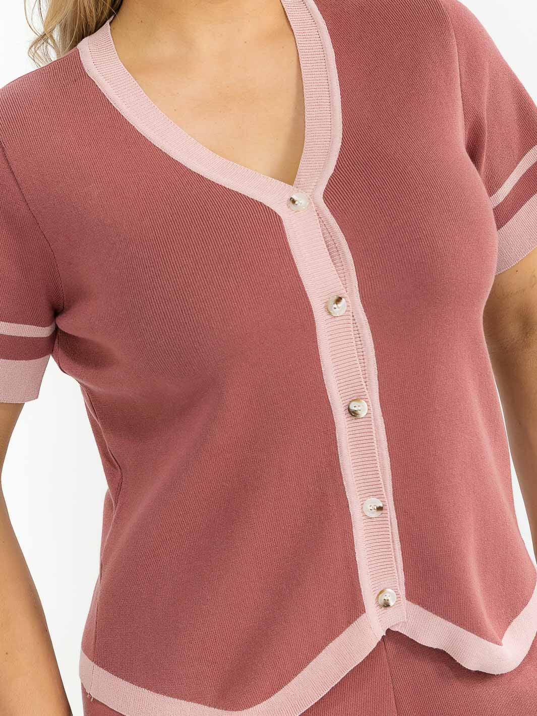 PLUS SIZE SHORT SLEEVE BLOUSE & ELASTIC WAIST PANTS KNIT COLORBLOCK 2PC. SET