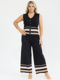 PLUS SIZE SLEEVELESS BLOUSE & ELASTIC WAIST PANTS SHIMMER PRINT DETAILED 2PC. SET
