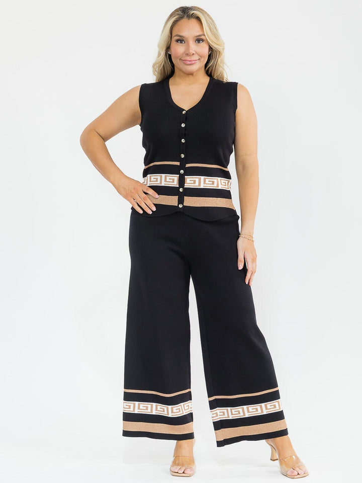 PLUS SIZE SLEEVELESS BLOUSE & ELASTIC WAIST PANTS SHIMMER PRINT DETAILED 2PC. SET