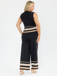 PLUS SIZE SLEEVELESS BLOUSE & ELASTIC WAIST PANTS SHIMMER PRINT DETAILED 2PC. SET