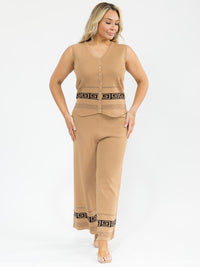 PLUS SIZE SLEEVELESS BLOUSE & ELASTIC WAIST PANTS SHIMMER PRINT DETAILED 2PC. SET