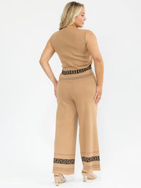 PLUS SIZE SLEEVELESS BLOUSE & ELASTIC WAIST PANTS SHIMMER PRINT DETAILED 2PC. SET