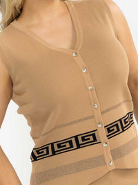 PLUS SIZE SLEEVELESS BLOUSE & ELASTIC WAIST PANTS SHIMMER PRINT DETAILED 2PC. SET