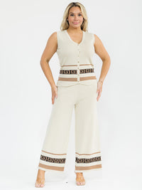 PLUS SIZE SLEEVELESS BLOUSE & ELASTIC WAIST PANTS SHIMMER PRINT DETAILED 2PC. SET