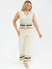 PLUS SIZE SLEEVELESS BLOUSE & ELASTIC WAIST PANTS SHIMMER PRINT DETAILED 2PC. SET