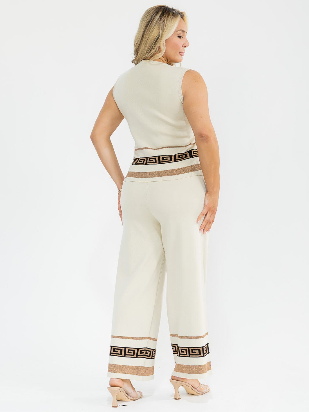 PLUS SIZE SLEEVELESS BLOUSE & ELASTIC WAIST PANTS SHIMMER PRINT DETAILED 2PC. SET