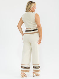 PLUS SIZE SLEEVELESS BLOUSE & ELASTIC WAIST PANTS SHIMMER PRINT DETAILED 2PC. SET