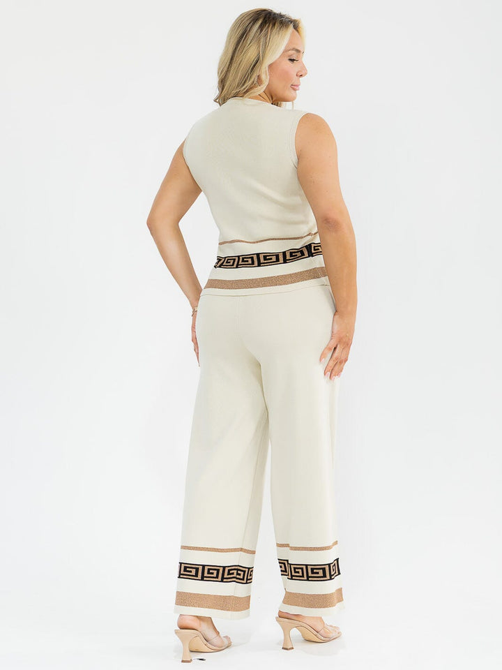 PLUS SIZE SLEEVELESS BLOUSE & ELASTIC WAIST PANTS SHIMMER PRINT DETAILED 2PC. SET