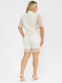 PLUS SIZE SHORT SLEEVE BLOUSE & ELASTIC WAIST SHORTS CROCHET 2PC. SET