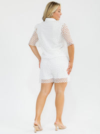 PLUS SIZE SHORT SLEEVE BLOUSE & ELASTIC WAIST SHORTS CROCHET 2PC. SET