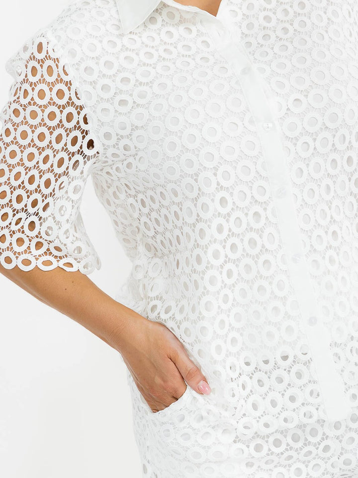 PLUS SIZE SHORT SLEEVE BLOUSE & ELASTIC WAIST SHORTS CROCHET 2PC. SET